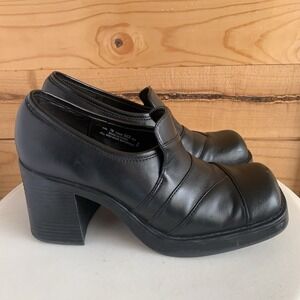 VTG Y2K Personal Identity Block Heel‎ Shoes 7m Black Chunky Whimsigoth